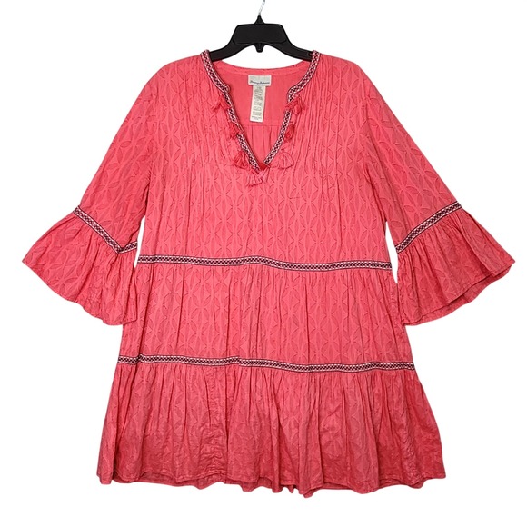 Tommy Bahama Dresses & Skirts - Tommy Bahama Coral Pink Tunic Dress Tiered Bell Sleeves Womens XL Boho Peasant